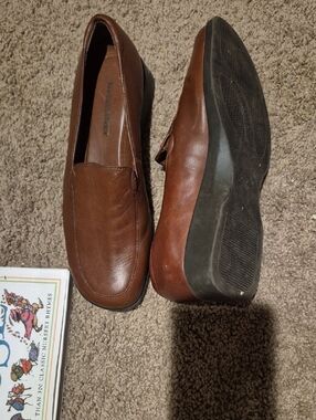 Naturalizer Brown Leather Slip-On Wedge Sandals